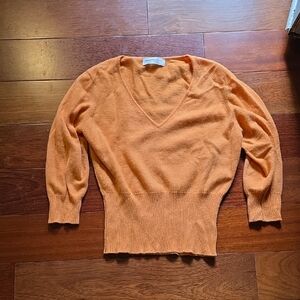 Johnstons Cashmere Orange V-Neck Women's Sweater Made In Scotland